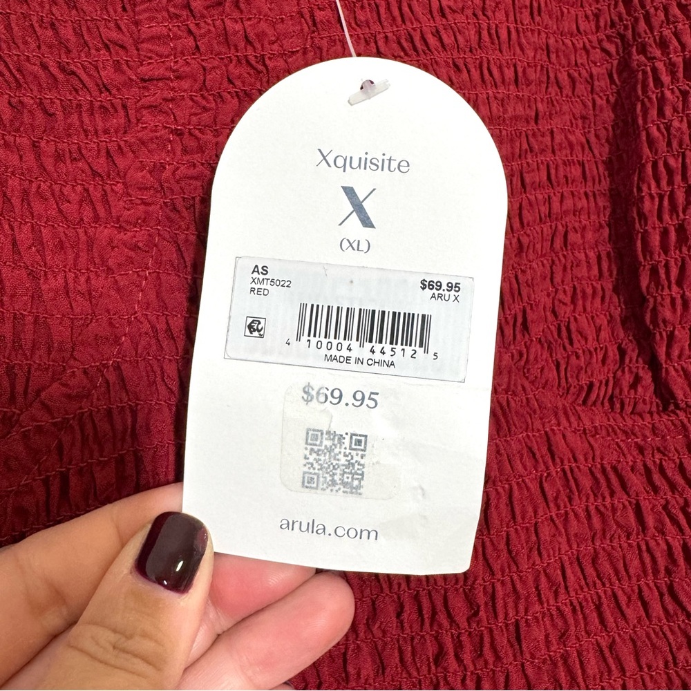 Arula Altar’d State NWT Burgundy Red Long Sleeve Smocked Babydoll Peplum Blouse - Picture 5 of 8